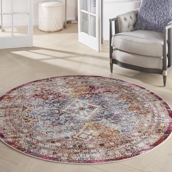 Nourison Vintage Kashan Persian Multicolor 6' x ROUND Area Rug, (6 Round)