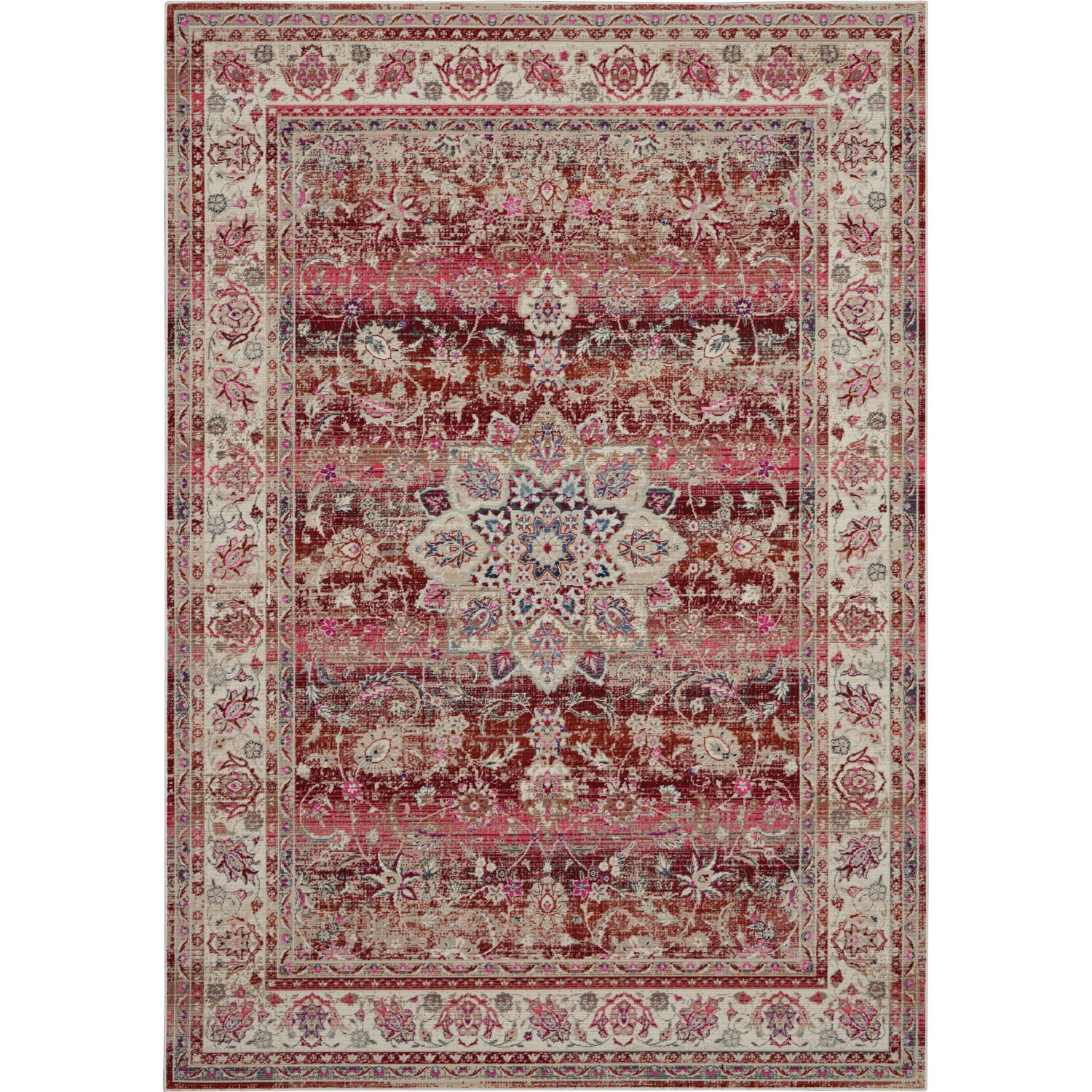 Vintage Kashan Red and Ivory Wool Synthetic 4' x 6' Area Rug
