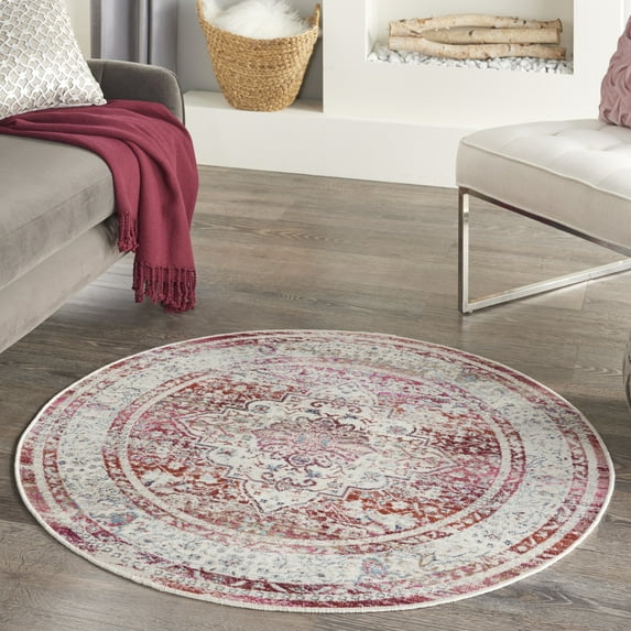 Nourison Vintage Kashan Persian Red/Ivory 4' x ROUND Area Rug, (4 Round)