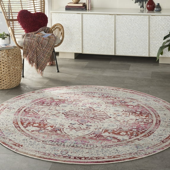Nourison Vintage Kashan Persian Red/Ivory 6' x ROUND Area Rug, (6 Round)