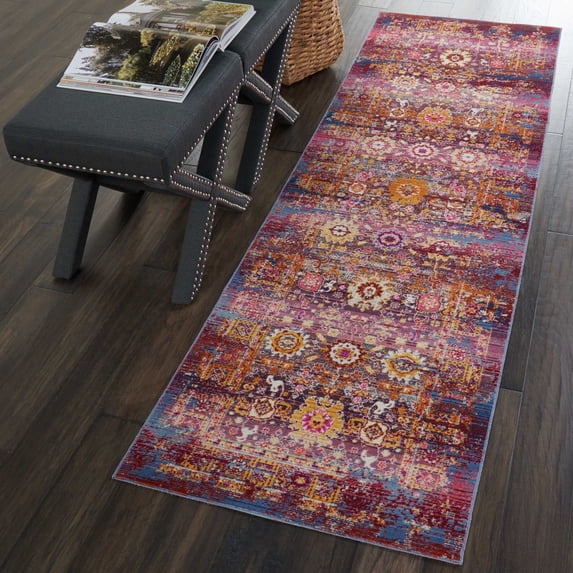 Nourison Vintage Kashan Persian Red/Multicolor 2'4" x 8' Area Rug, (2x8)