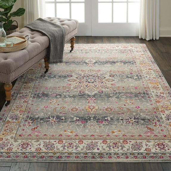 Nourison Vintage Kashan Transitional Boho Grey 4'6" x 6'6" Area Rug, (5' x 7')