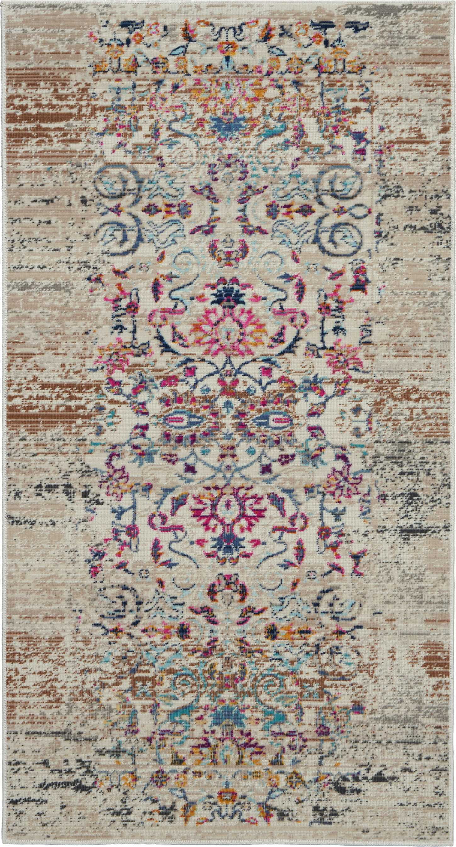 Ivory Rectangular Synthetic Hand-knotted Area Rug 2' x 4'