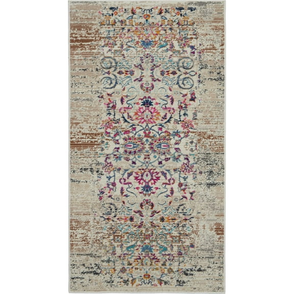 Nourison Vintage Kashan Transitional Persian Ivory 2' x 4' Area Rug, (2' x 4')