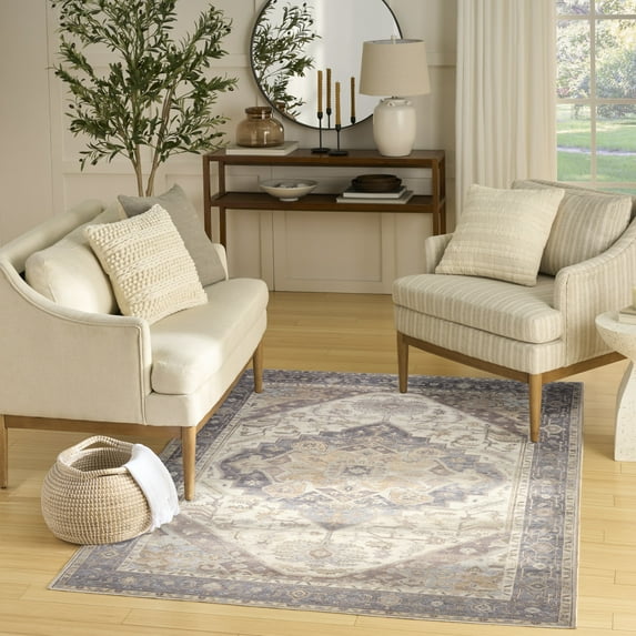Nourison Vintage Washables 5'3" x 7'3" Ivory Purple Vintage Indoor Rug