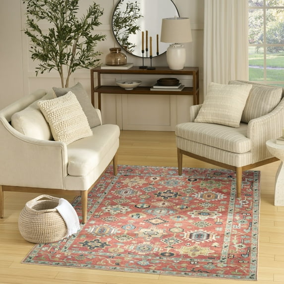 Nourison Vintage Washables 5'3" x 7'3" Rust Multicolor Vintage Indoor Rug