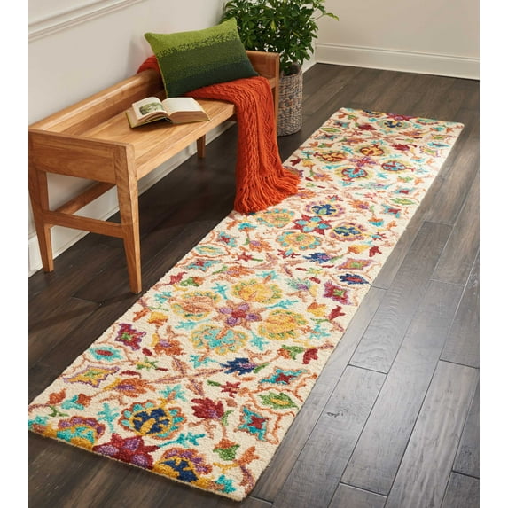 Nourison Vivid Floral Bohemian Ivory 2'3" x 10' Area Rug, (10' Runner)