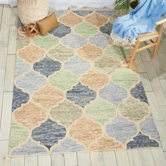 Nourison Vivid Modern Moroccan Light Multicolor 5' x 7'6" Area Rug, (5' x 8')