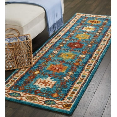 Nourison Vivid Repeat Medallions Teal 2'3" x 7'6" Area Rug, (2x8)