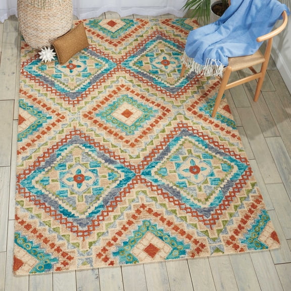 Nourison Vivid Southwestern Geometric Ivory 5' x 7'6" Area Rug, (5' x 8')