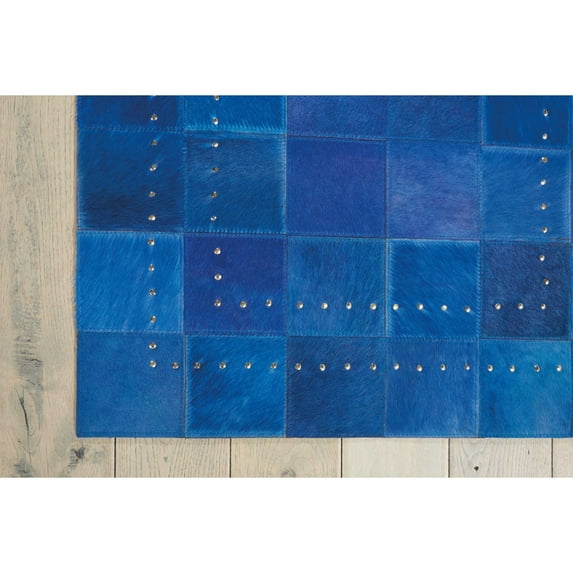 Nourison Vivid Textured Over-dyed Hair on Hide Modern Patchwork Area Rug Brindle,Ink 5' x 8' Wool,Cotton,Leather Geometric,Checkered,Patchwork 5' x