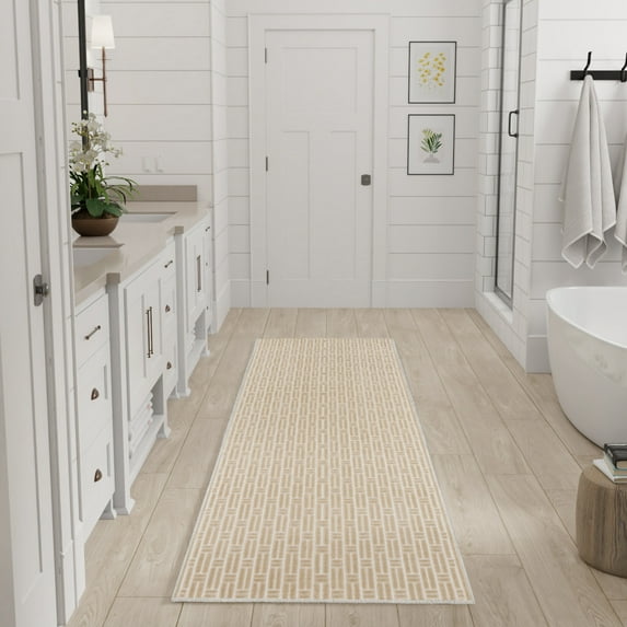 Nourison Washable Charm 2'2" x 10' Beige Ivory Modern Indoor Rug