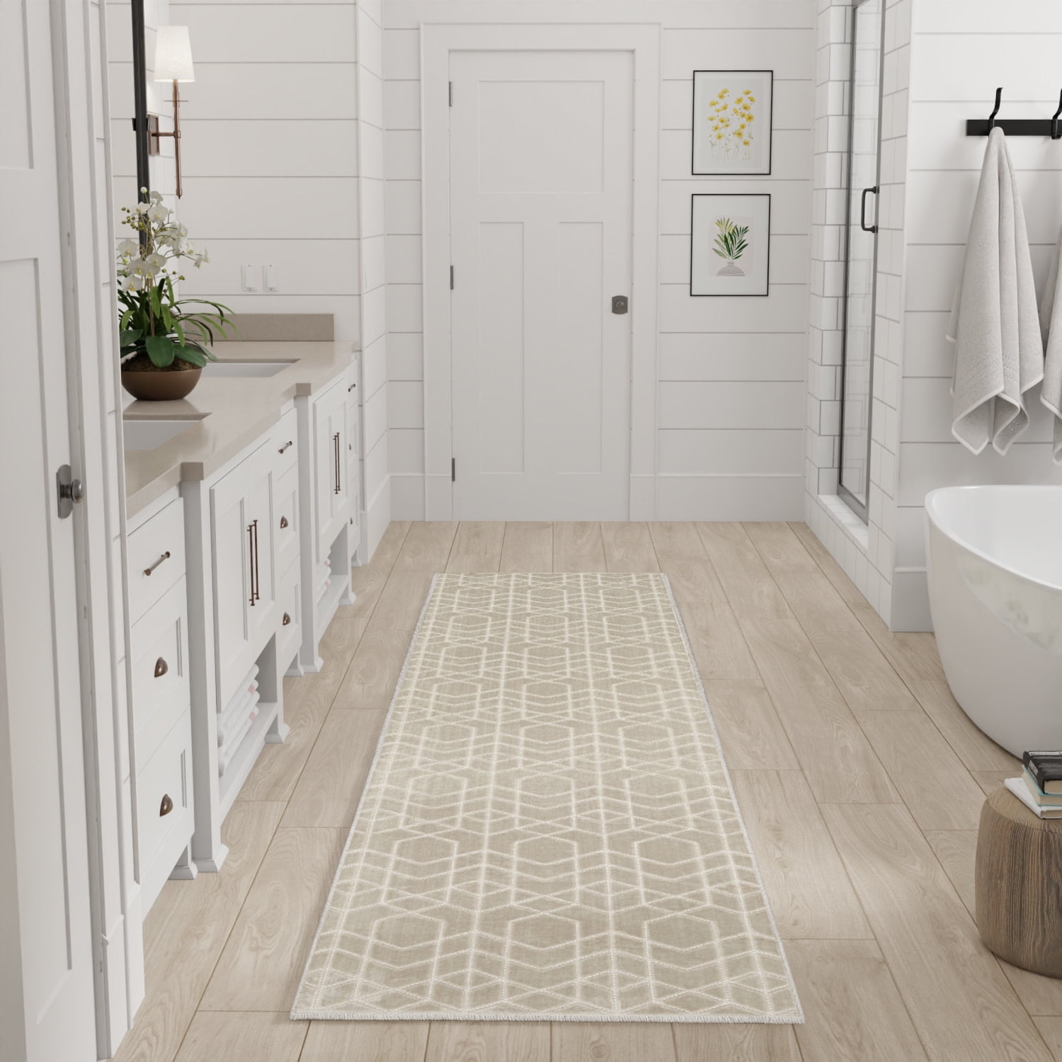 Nourison Washable Charm 2' x 6' Silver Ivory Modern Indoor Rug