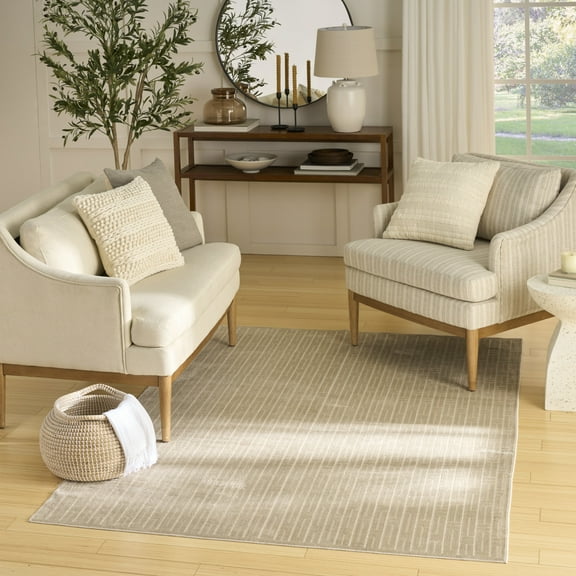 Nourison Washable Charm 4' x 6' Beige Ivory Modern Indoor Rug