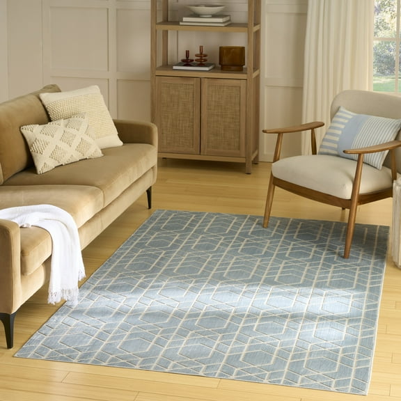 Nourison Washable Charm 4' x 6' Blue Ivory Modern Indoor Rug