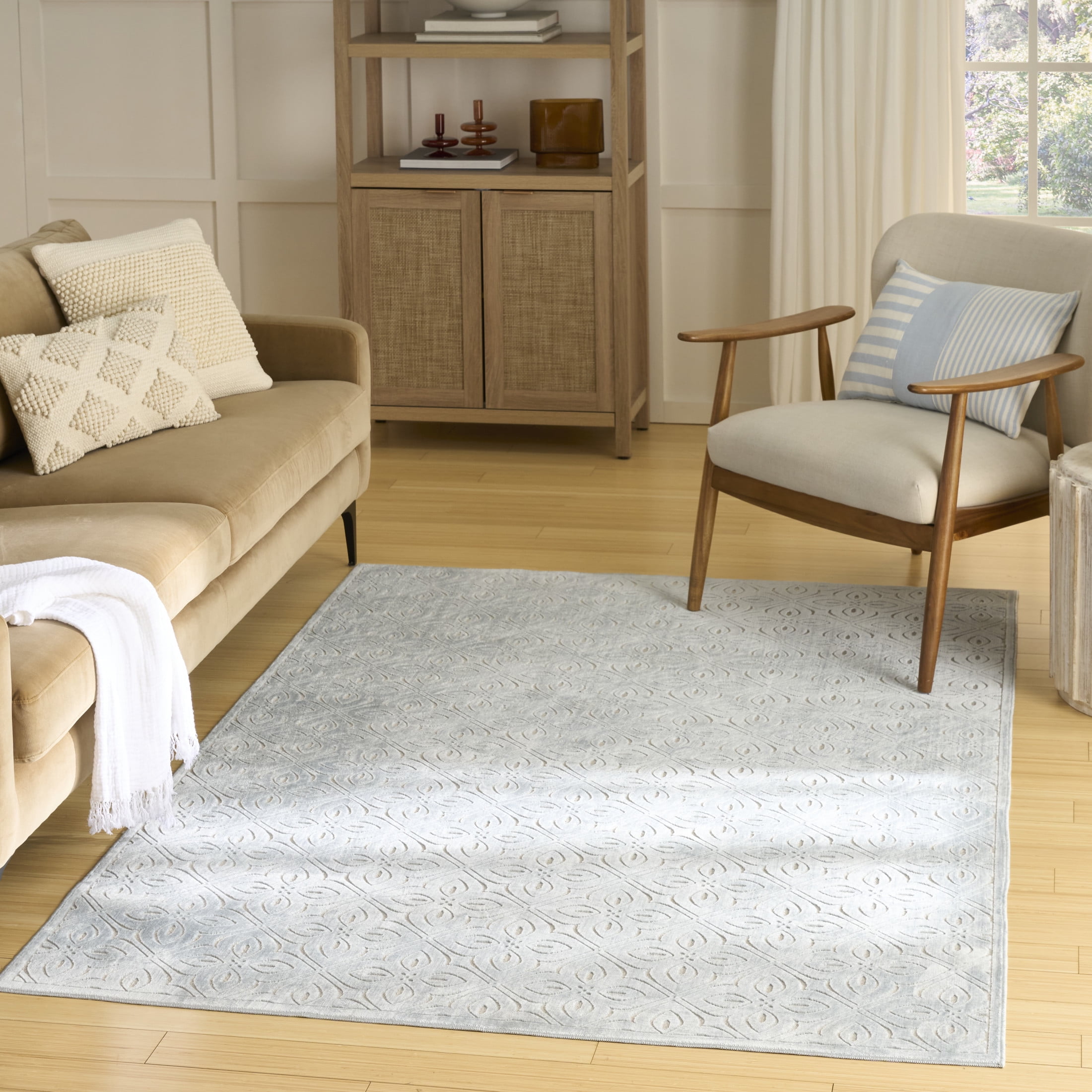 Nourison Washable Charm 5' x 7' Blue Ivory Contemporary Indoor Rug