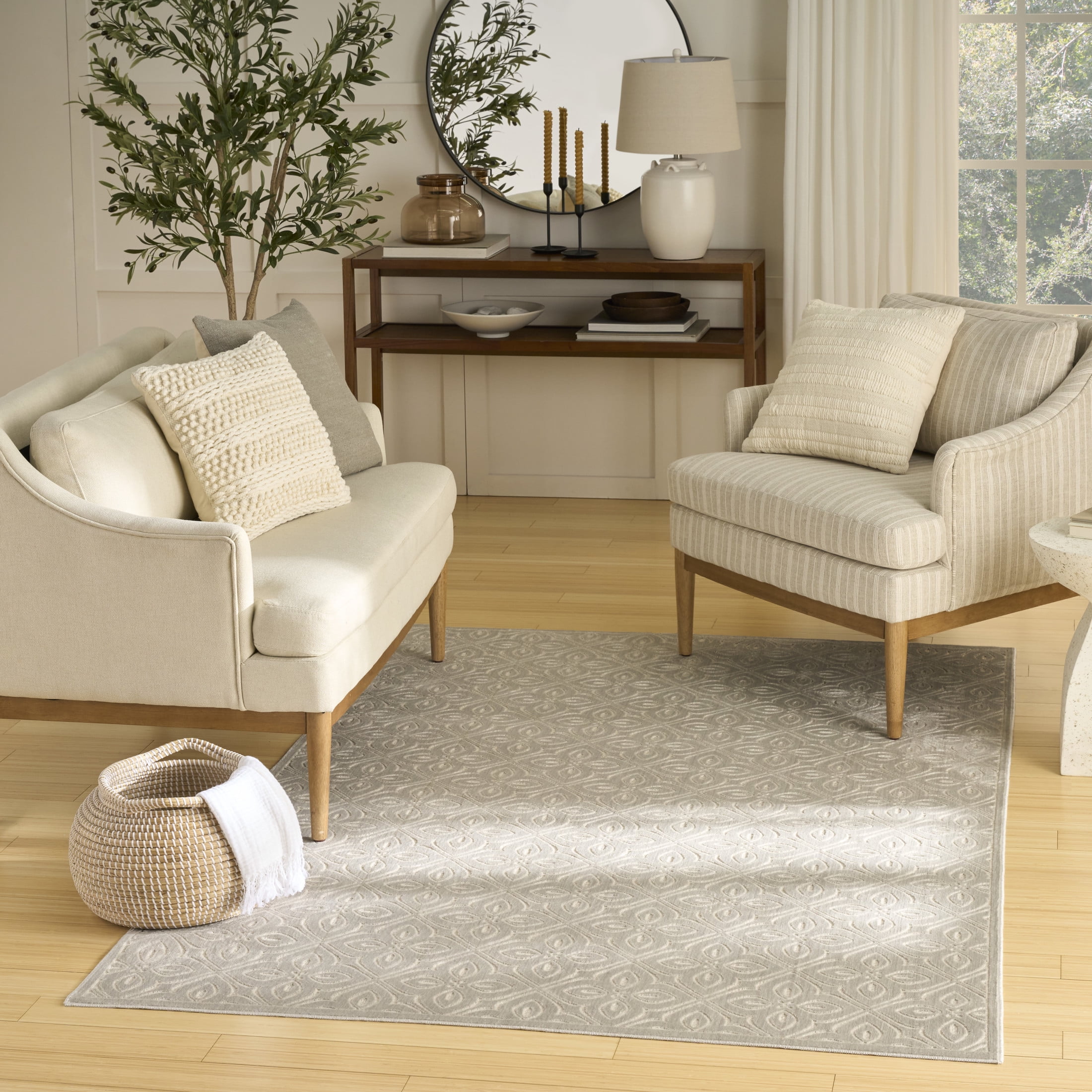 Nourison Washable Charm 5' x 7' Silver Ivory Contemporary Indoor Rug