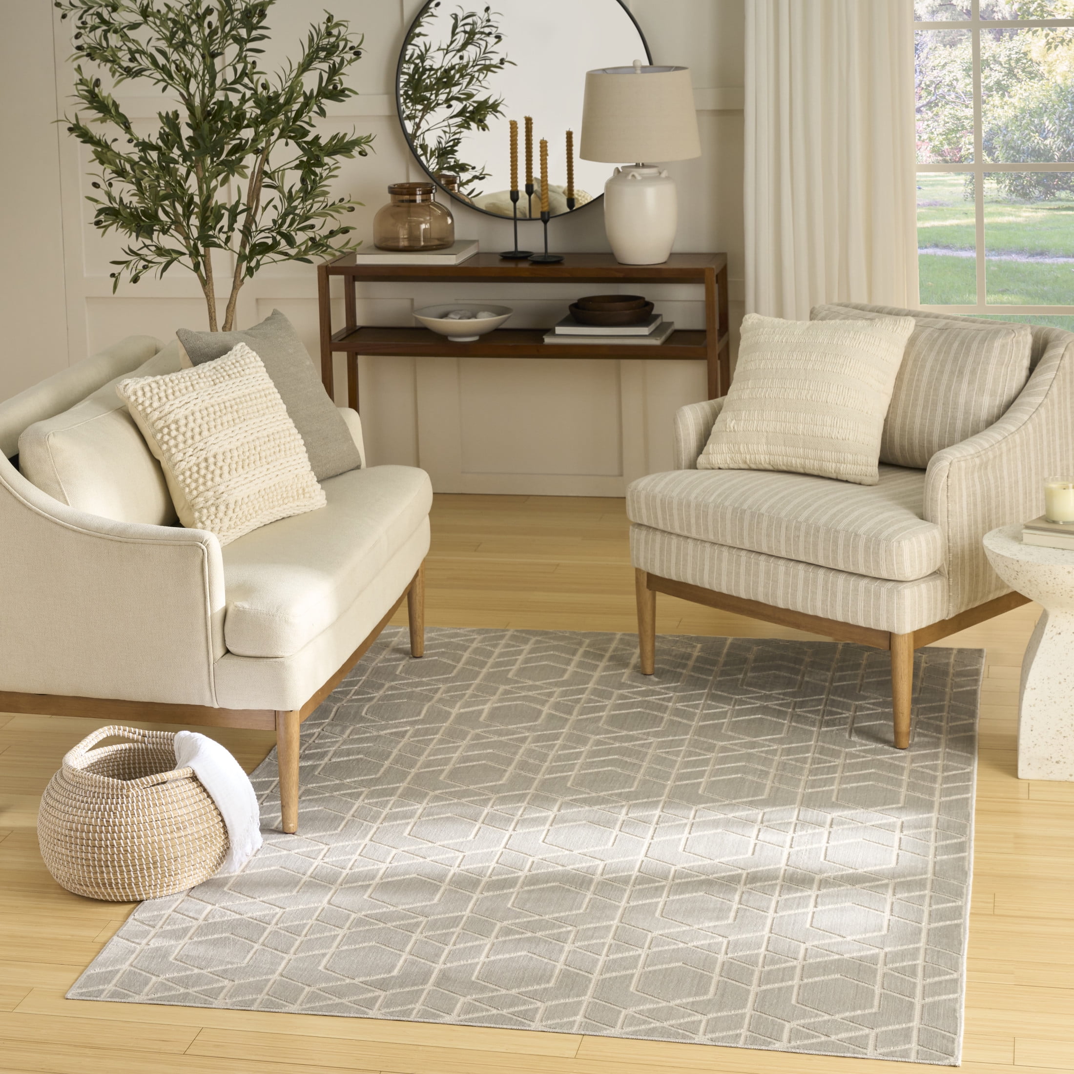 Nourison Washable Charm 5' x 7' Silver Ivory Modern Indoor Rug