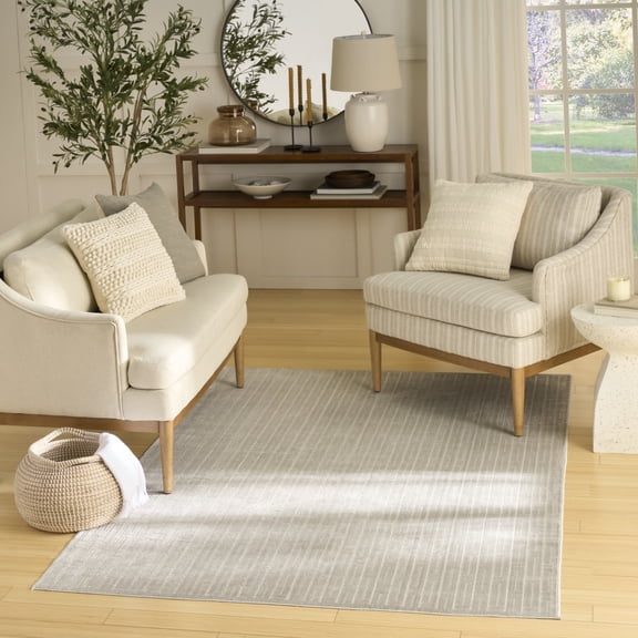 Nourison Washable Charm 5' x 7' Silver Ivory Modern Indoor Rug