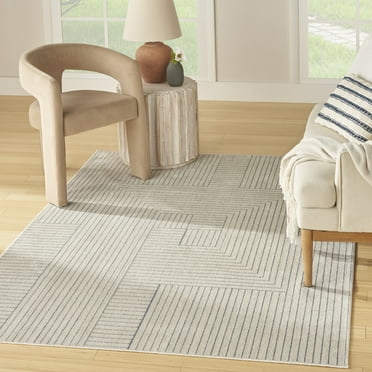 Nourison Washable Decor 5'3" x 7' Cream Blue Modern Indoor Rug