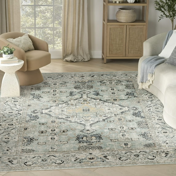 Nourison Washable Decor 9' x 12' Blue Taupe Vintage Indoor Rug