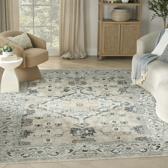 Nourison Washable Decor 9' x 12' Taupe Blue Vintage Indoor Rug