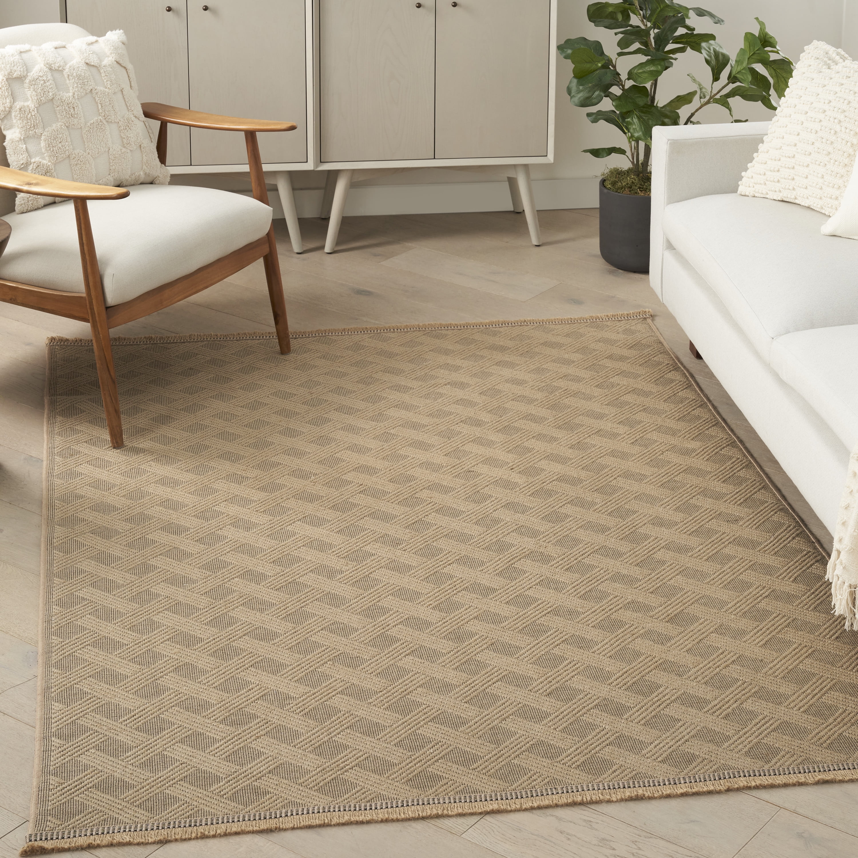 Natural Geometric Flat Woven Wool and Synthetic 8' x 10' Rug