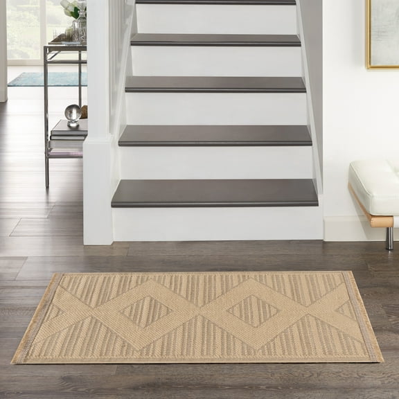 Nourison Washable Jute Geometric Natural Beige 2' x 4' Area Rug (2x4)