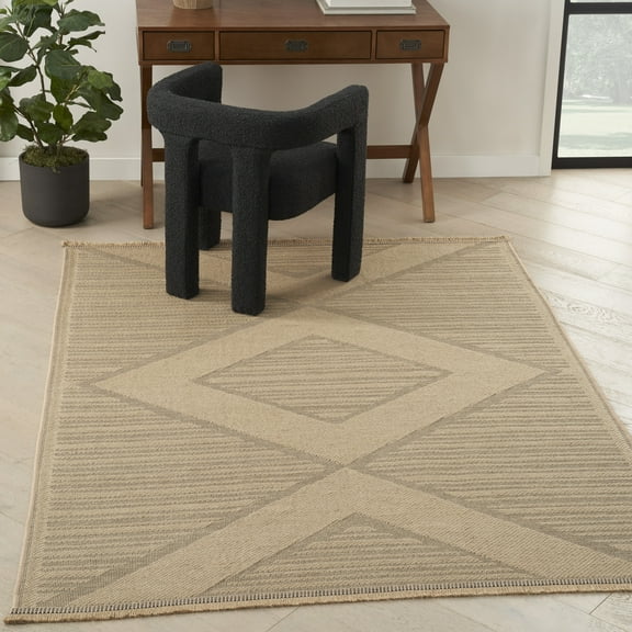 Nourison Washable Jute Geometric Natural Beige 7'10" x 9'10" Area Rug (8x10)