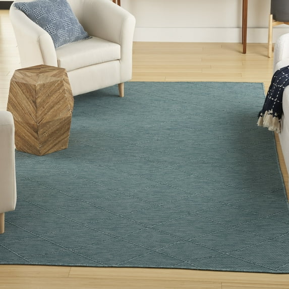 Nourison Washable Solutions Indoor/Outdoor Aqua 5' x 7' Area Rug (5x7)