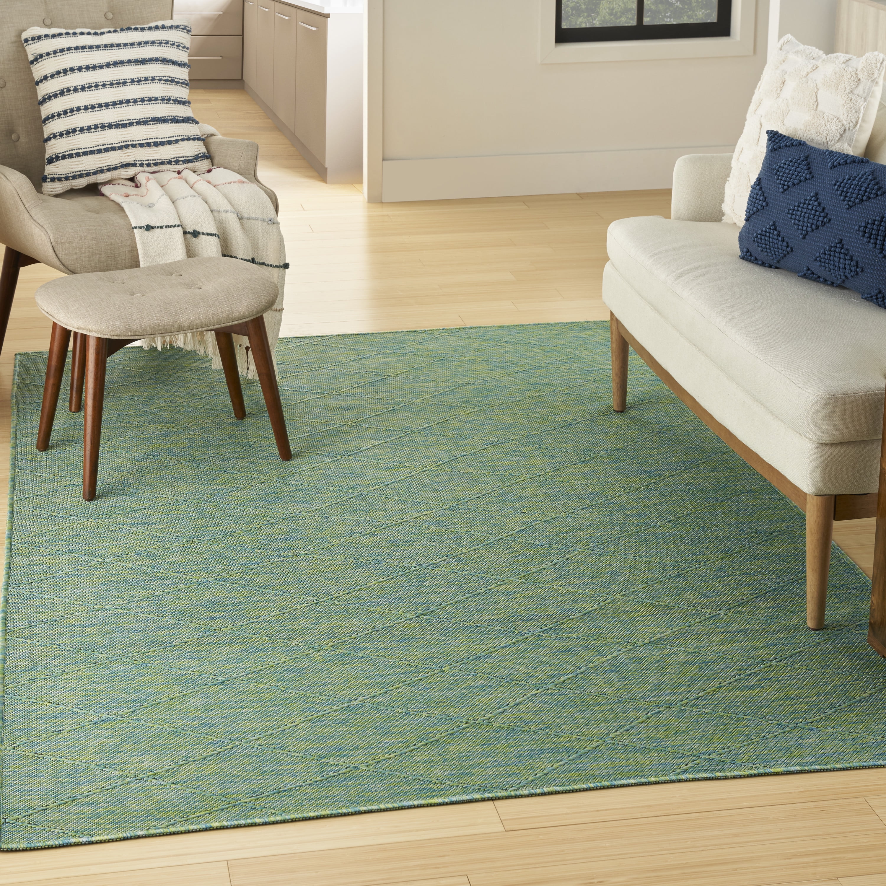 Nourison Washable Solutions Indoor/Outdoor Blue/Green 5' x 7' Area Rug (5x7)