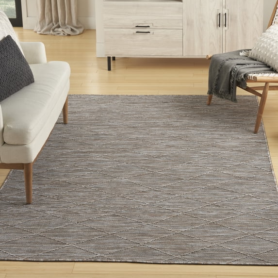 Nourison Washable Solutions Indoor/Outdoor Grey/Mocha 6' x 9' Area Rug (6x9)
