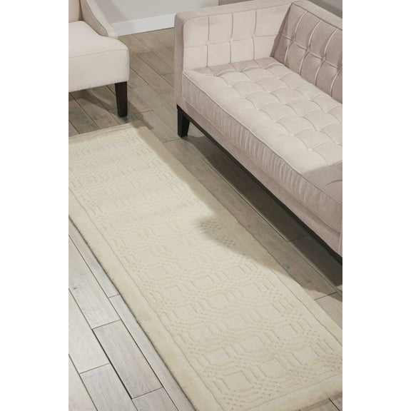 Nourison Westport Solid Geometric Ivory 2'3" x 7'6" Area Rug, (8' Runner)