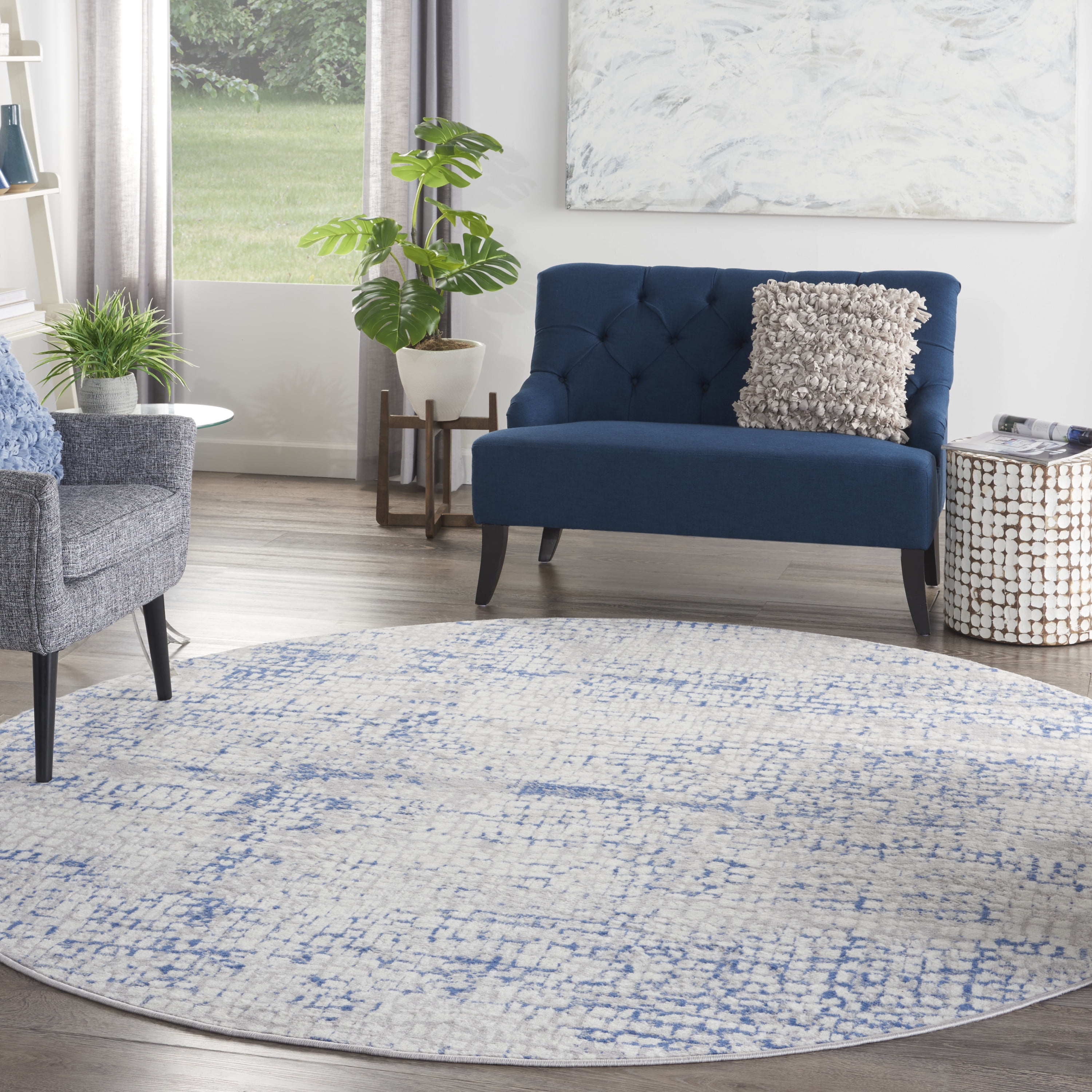 Nourison Whimsicle Artistic Modern Grey Blue 8' x round Area Rug, (8' Round)