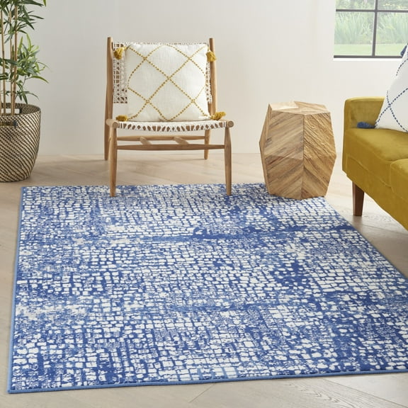 Nourison Whimsicle Artistic Modern Ivory Navy 6' x 9' Area Rug, (6' x 9')