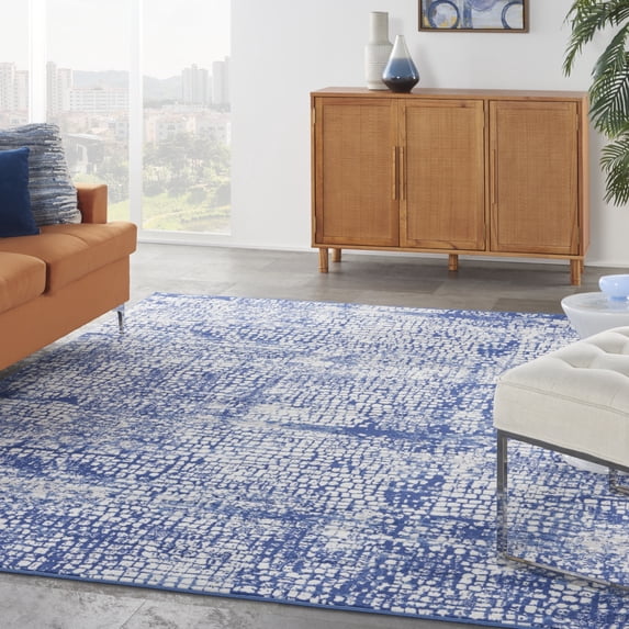 Nourison Whimsicle Artistic Modern Ivory Navy 7' x 10' Area Rug, (7' x 10')