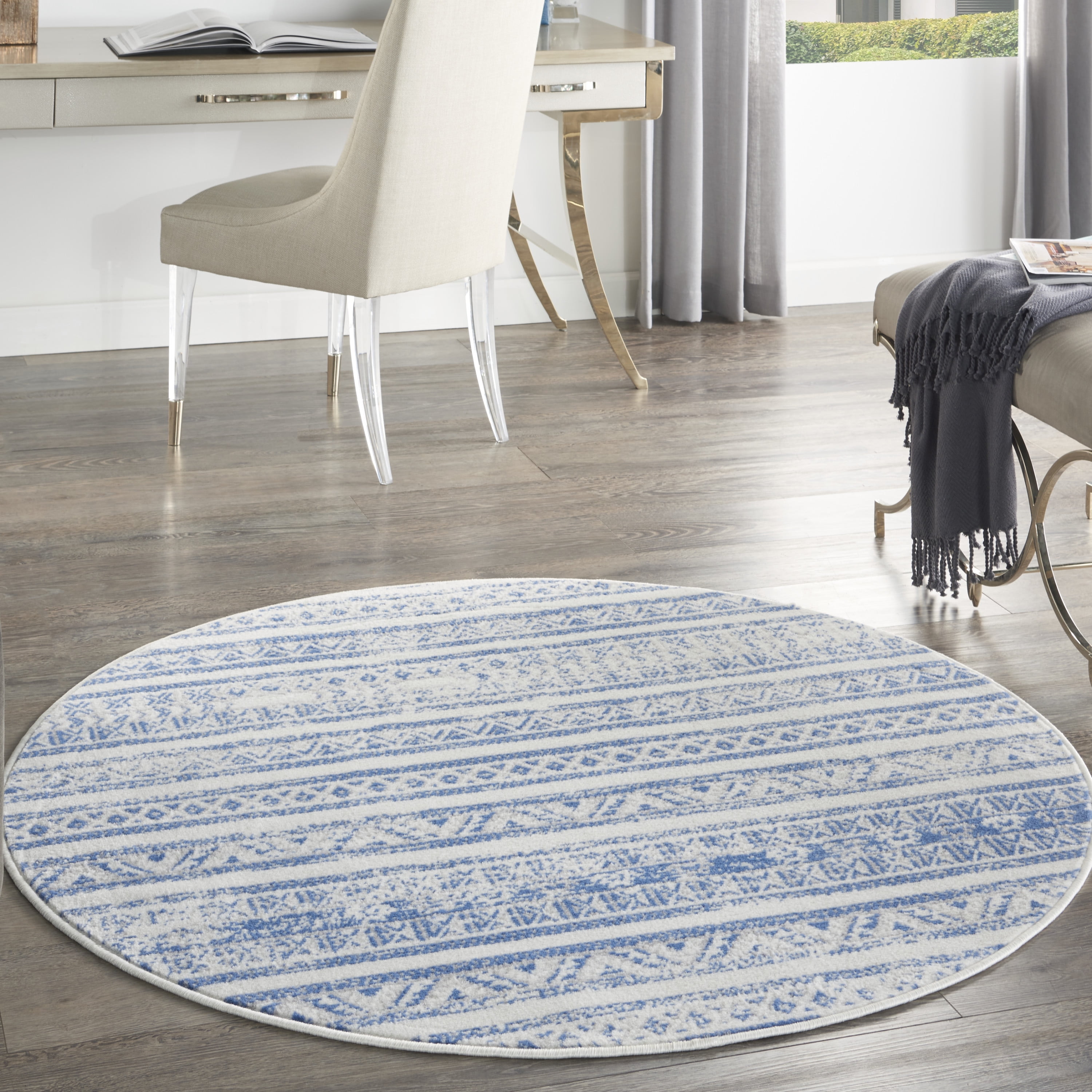 Nourison Whimsicle Bohemian Eclectic Ivory Blue 5' x round Area Rug, (5' Round)