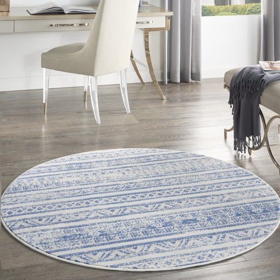 Nourison Whimsicle Bohemian Eclectic Ivory Blue 5' x round Area Rug, (5' Round)