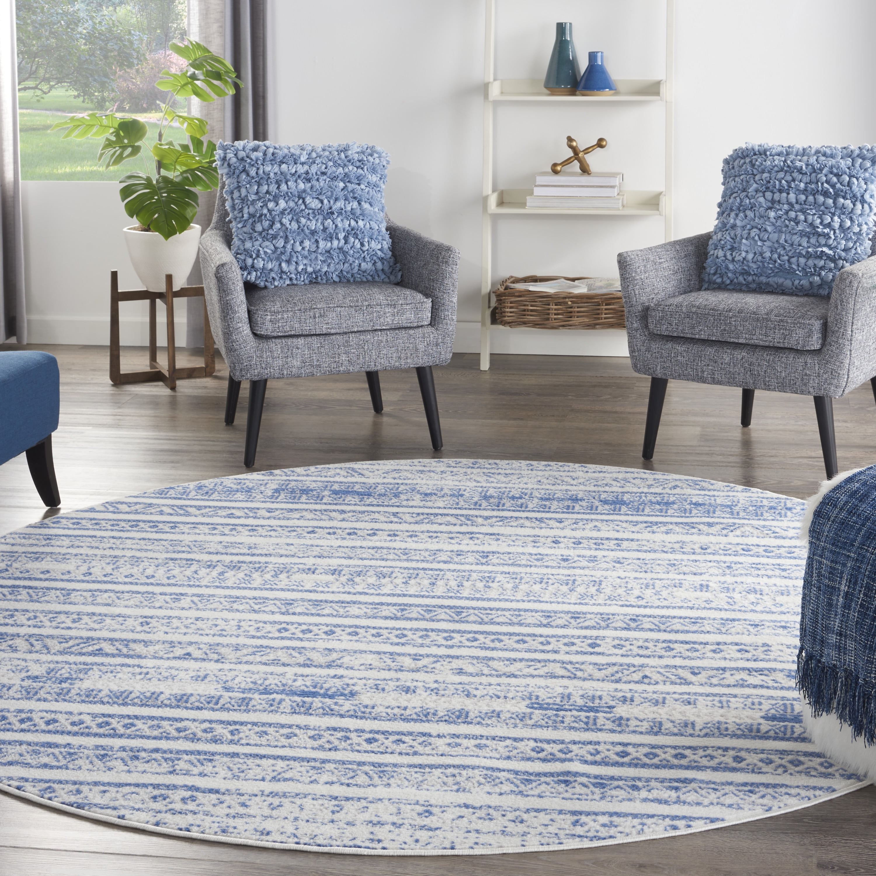 Eclectic Round Wool Rugs Nourison Whimsicle Bohemian Eclectic Ivory Blue 8' x round Area Rug, (8 ...