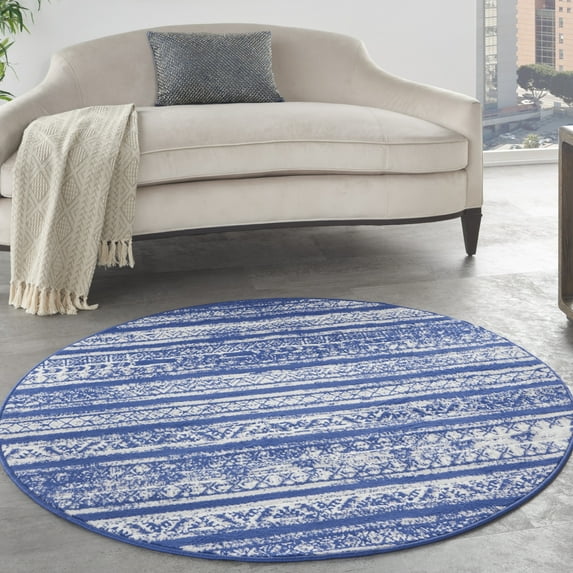 Nourison Whimsicle Bohemian Eclectic Navy Ivory 5' x round Area Rug, (5' Round)