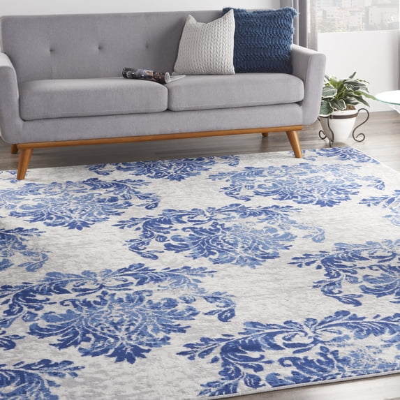 Nourison Whimsicle Bohemian Floral Ivory Navy 7' x 10' Area Rug, (7' x 10')