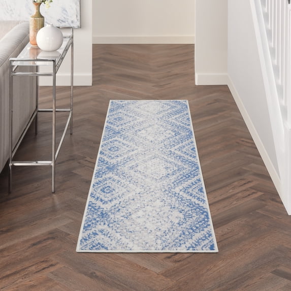 Nourison Whimsicle Boho Farmhouse Ivory Blue 2' x 8' Area Rug, (8' Runner)