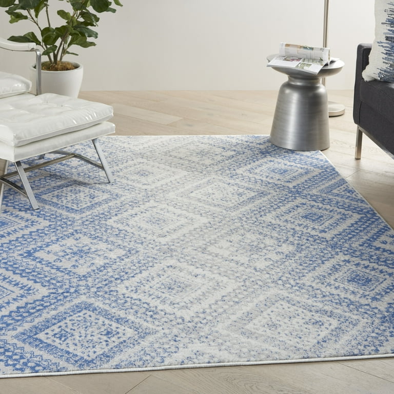 4’ X 6’ Beige And Blue Boho Chic Area Rug 4’ X 6’ Beige And Blue Boho Chic Area Rug