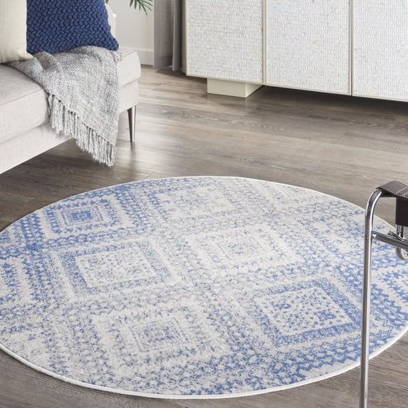 Nourison Whimsicle Boho Farmhouse Ivory Blue 5' x round Area Rug, (5' Round)