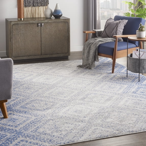 Nourison Whimsicle Boho Farmhouse Ivory Blue 7' x 10' Area Rug, (7' x 10')