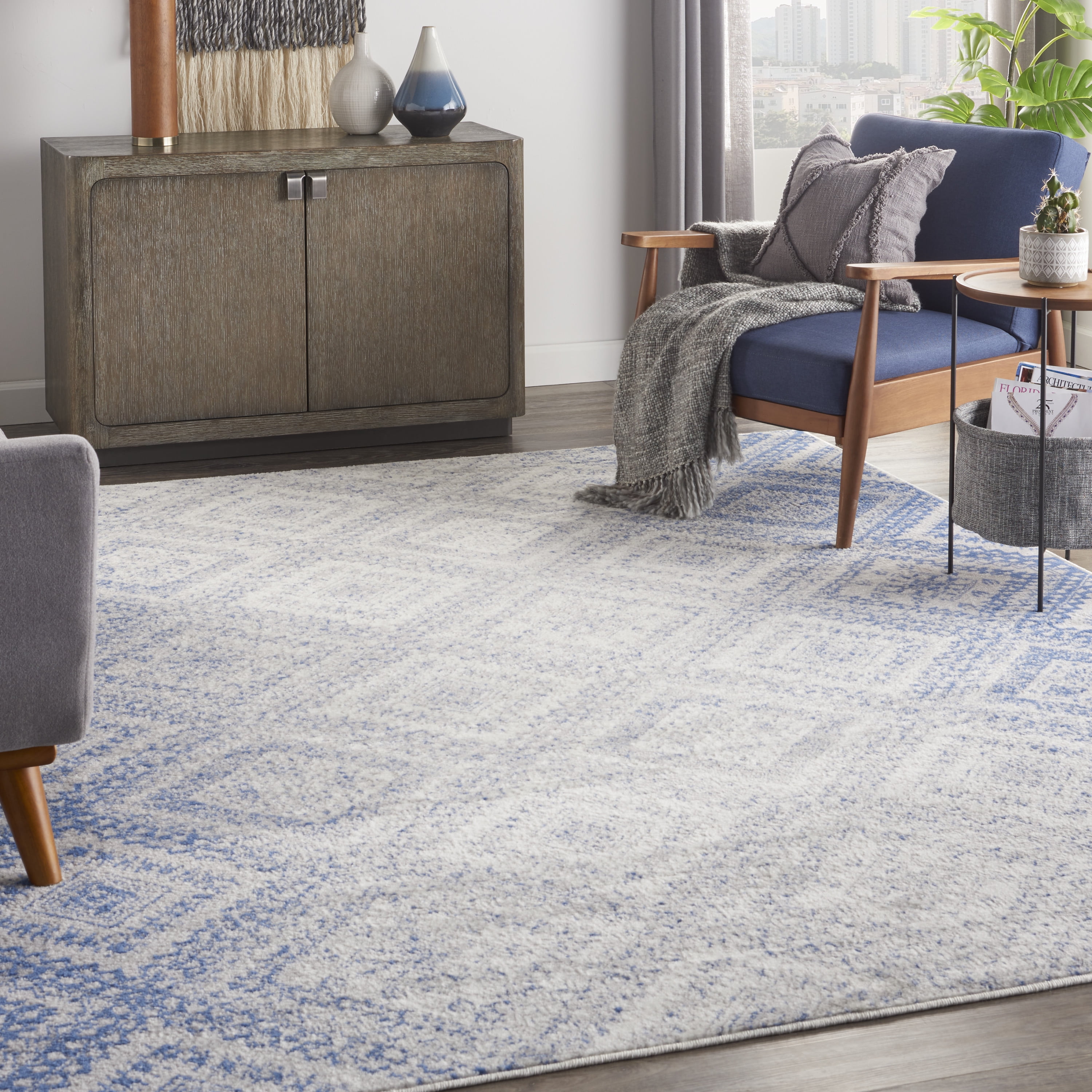 Ivory Geometric Synthetic Easy Care 6' x 9' Area Rug