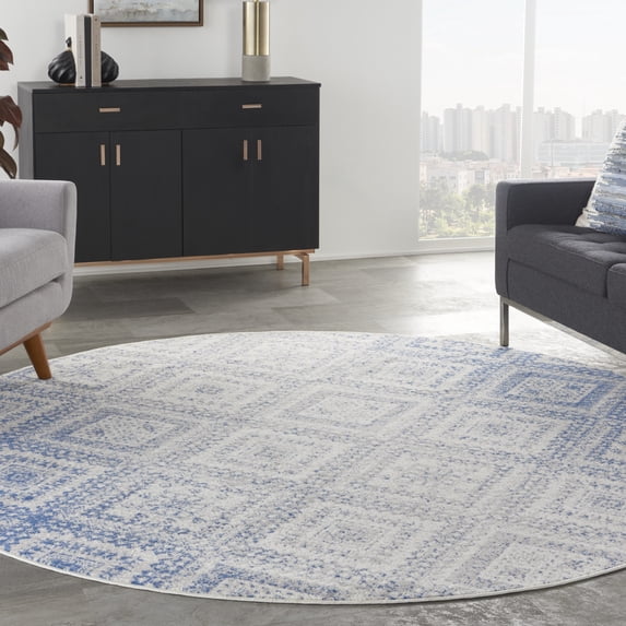 Nourison Whimsicle Boho Farmhouse Ivory Blue 8' x round Area Rug, (8' Round)