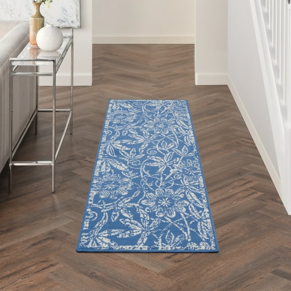 Nourison Whimsicle Botanical Bohemian Blue 2' x 8' Area Rug, (8' Runner)