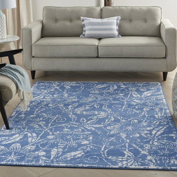 Nourison Whimsicle Botanical Bohemian Blue 5' x 7' Area Rug, (5' x 7')