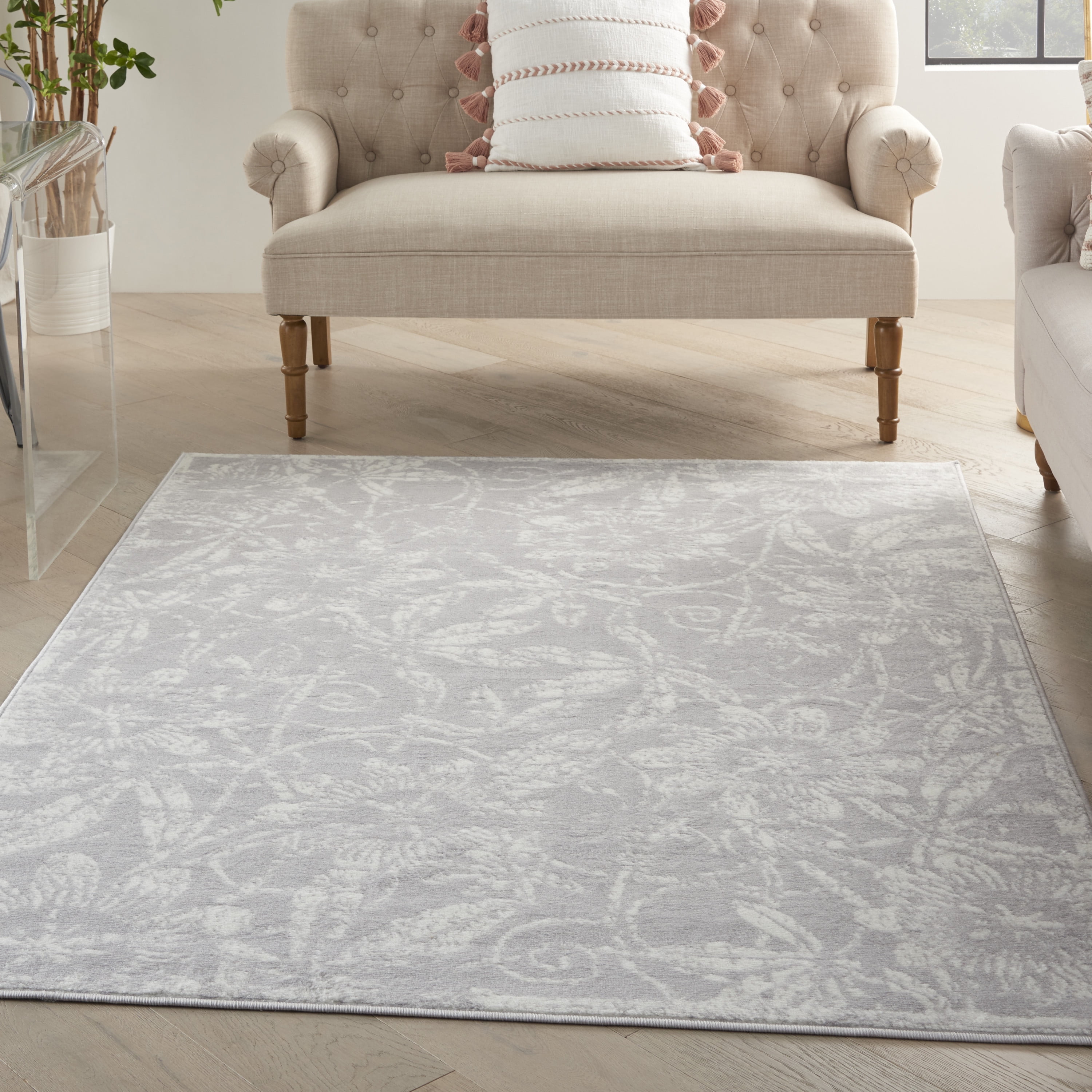 Enchanted Floral Grey 6' x 9' Synthetic Flat Woven Area Rug